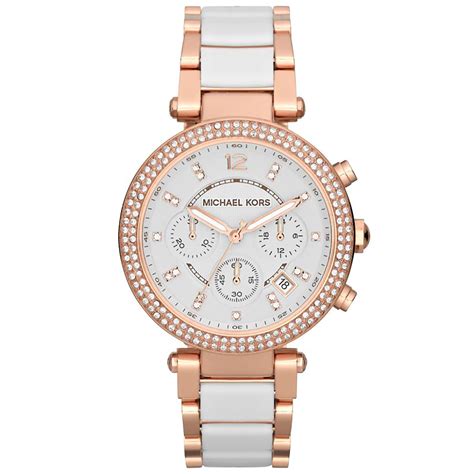 michael kors damenuhr weiß gold|Michael Kors rose gold set.